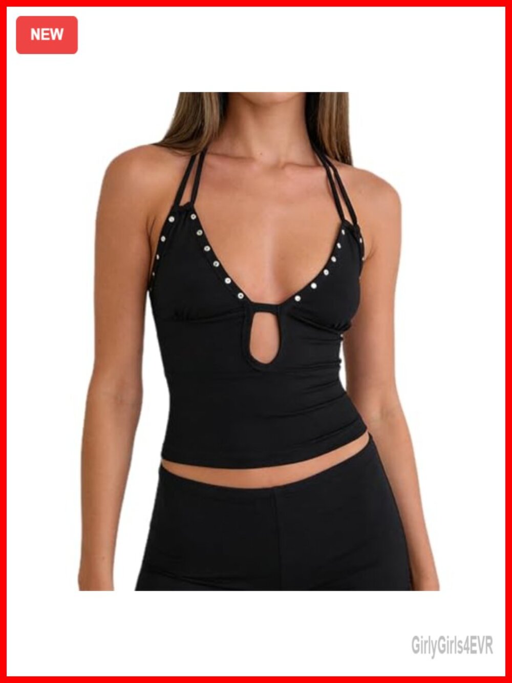Studded Halter Tank Top Y2K Gothic Cropped Sleeveless Backless Party